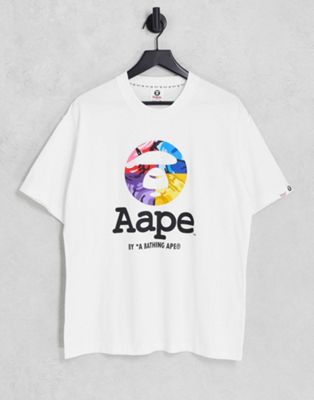 Белая разноцветная футболка с камуфляжным логотипом AAPE By A Bathing Ape AAPE BY A BATHING APE®