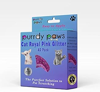 Когтевые чехлы Purrdy Paws для кошек — 40 блестящих розовых чехлов и 4 тюбика клея Purrdy Paws