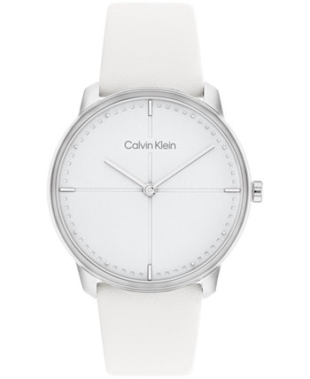 Часы унисекс с белым кожаным ремешком 35 мм Calvin Klein