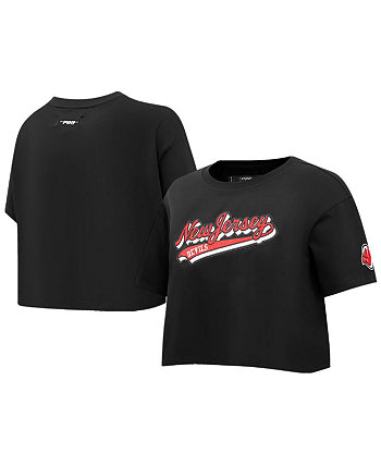 Черная женская укороченная футболка New Jersey Devils Boxy Script Tail Pro Standard