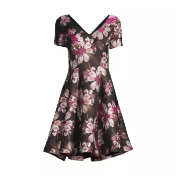 Жаккардовое мини-платье с V-образным вырезом и цветочным принтом SHANI