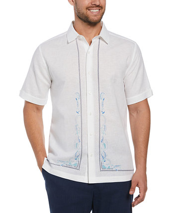 Мужская классическая льняная рубашка L-образной формы с короткими рукавами и вышивкой Cubavera