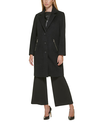 Женское миниатюрное пальто-ходокер с пуговицами и карманом на молнии спереди, созданное для Macy's DKNY