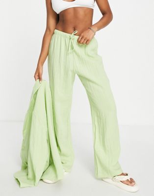 Широкие брюки Monki серо-зеленого цвета с завязками на талии — часть комплекта Monki