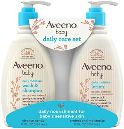 Шампунь для детей Aveeno Baby Набор ежедневного ухода с экстрактом овса и пребиотическим овсом, содержит увлажняющий крем для тела и нежный шампунь 2 в 1, гипоаллергенный и без парабенов, Два упаковки Aveeno Baby