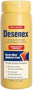 Desenex Anti-Fungal Foot Powder, Cures Most Athlete’s Foot, 2% Miconazole Nitrate, Helps Relieve Itching, Burning & Scaling, Attacks & Absorbs Moisture, AllDay Odor Control for Fresh Feet, 1.5ozBottle Desenex