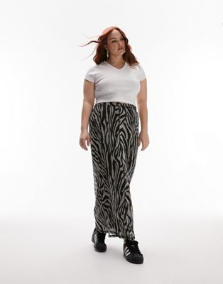 Монохромная юбка макси из трикотажной сетки с зебровым анималистическим принтом Topshop Curve TOPSHOP
