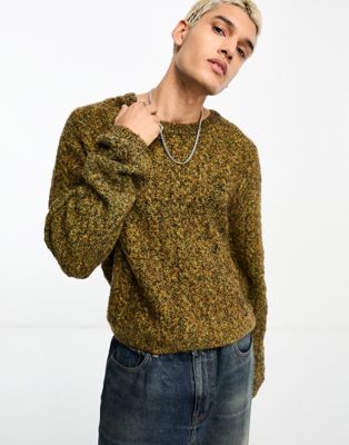 Зеленый свитер косой вязки из смесовой шерсти Weekday Jesper Weekday