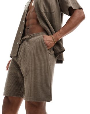 Selected Homme waffle shorts in brown - part of a set  Selected