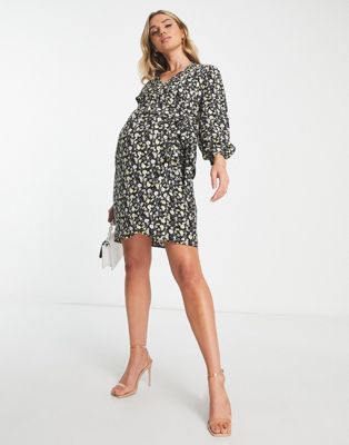 Glamorous Maternity long sleeve wrap dress with tie waist in bright floral Glamorous Bloom