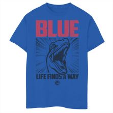 Футболка с изображением синего хищника «Мир Юрского периода» для мальчиков 8–20 лет «Жизнь находит путь» Jurassic Park