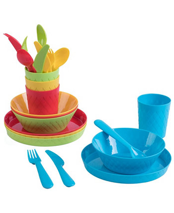 Детский набор посуды Vintiquewise из 24 предметов: 4 тарелки, 4 миски, 4 чашки, 4 вилки, 4 ножа и 4 ложки Basicwise