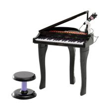 Детское пианино Qaba 37 Key, игрушечная клавиатура, пианино, музыкальный электронный инструмент, рояль с микрофоном, песни в формате MP3 и стульчик для детей от 3 до 9 лет, черный Qaba