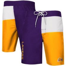 Men's G-III Sports by Carl Banks Purple/Gold Los Angeles Lakers Breeze Color Block Swim Trunks G-III