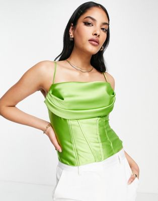 Атласная рубашка-корсет с воротником-хомутом и швами ASOS DESIGN зеленого жасмина ASOS DESIGN
