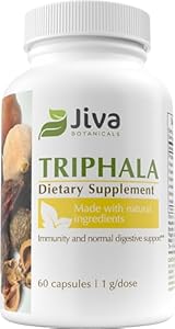 Jiva Botanicals Triphala Supplement - Organic Triphala Capsules (Капсулы) Made with Amalaki, Bibhitaki and Haritaki PowderCapsules for Normal Digestive Health & Normal Immune System - 60 Capsules Jiva Botanicals