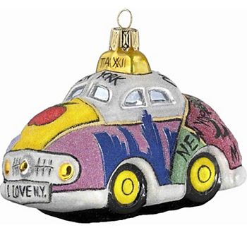 Joy To The World Glitterazzi Sidewalks Of New York Taxi Cab Polish Glass Christmas Ornament Nyc Pinnacle Peak Trading Company