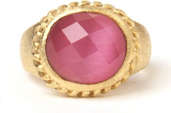 Витой безель Овальное атласное кольцо с граненой малиной Кошачий глаз с кристаллами Rivka Friedman