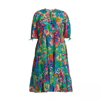 Helena Tiered Floral Cotton &amp; Silk Midi-Dress Johnny Was, Plus Size