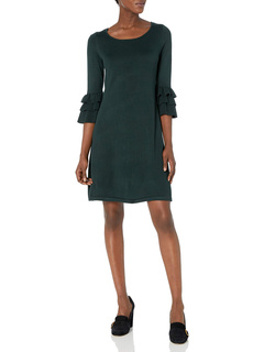 Gabby Skye Women's 3/4 Tier Sleeve with Pipping Round Neck Solid A-line Sweater Dress Gabby Skye