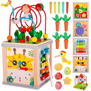 sixwipe Wooden Activity Cube, 7-in-1 Toys for 1+ Year Old Boys and Girls, Bonus Sorting and Stacking Board and Word Cards, Educational Learning Toys for Toddlers Age 3+ Sixwipe