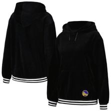 Women's Lusso Black Golden State Warriors Nellie Oversized Velour Pullover Hoodie Lusso