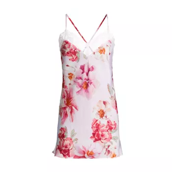Атласная сорочка с цветочным принтом Phoebe и кружевной отделкой In Bloom by Jonquil