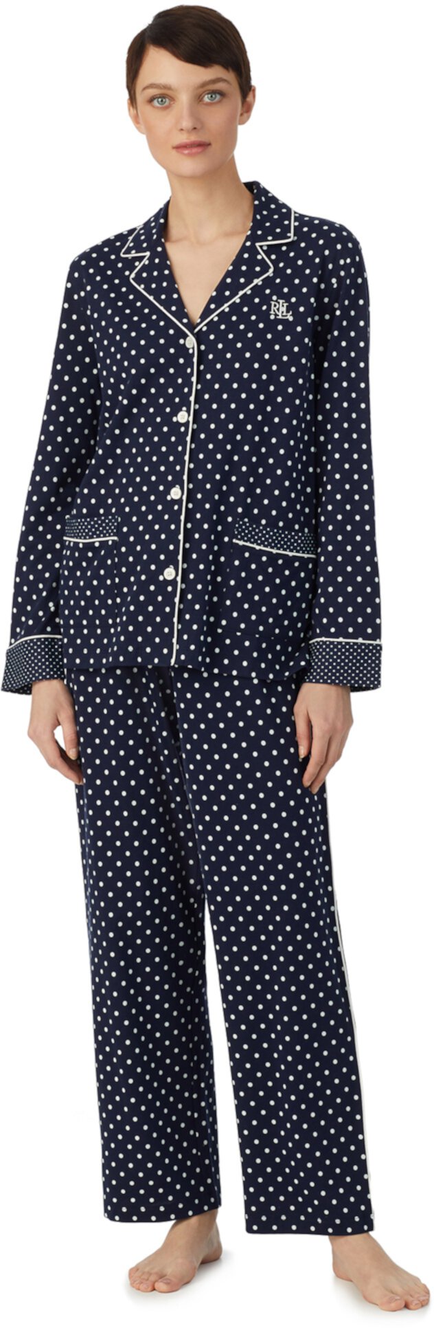 Хлопковый пижамный комплект Pima с длинными рукавами и воротником-стойкой Ralph Lauren