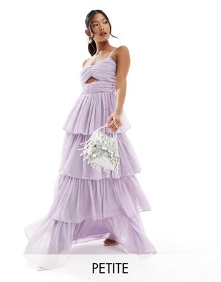 Anaya Petite Bridesmaids tiered maxi dress with cut out in lavender Anaya