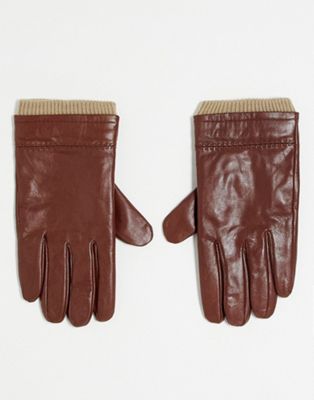 Коричневые кожаные перчатки с манжетами Boardmans Boardmans