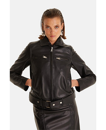 Women's Leather Blazer Jacket, Black Furniq UK