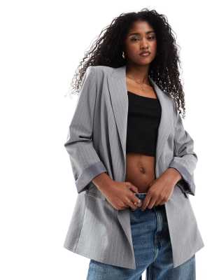 Stradivarius oversized blazer in gray pinstripe Stradivarius