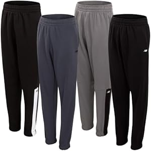 New Balance Boys’ Active Sweatpants - 4 Pack Performance Fleece Jogger Sweatpants for Boys - Jogger Pants with Pockets (8-20) New Balance