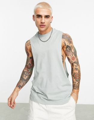 ASOS DESIGN relaxed tank top with dropped armholes in washed blue ASOS DESIGN