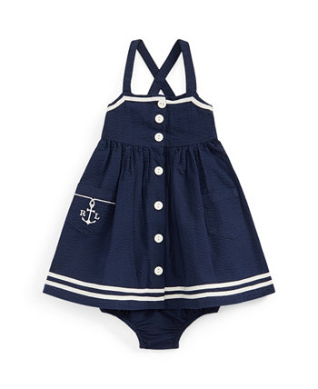 Хлопковое платье без рукавов и шаровары из жатого хлопка Anchor для новорожденных девочек, комплект из 2 предметов Ralph Lauren