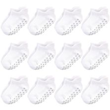Touched by Nature Baby and Toddler Unisex Organic Cotton Socks with Non-Skid Gripper for Fall Resistance, White No-Show Touched by Nature