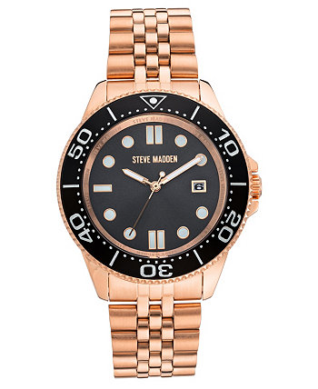 Мужские часы-браслет с полированным металлическим звеном цвета розового золота, 42X48 мм Steve Madden