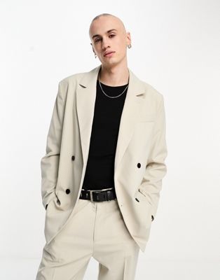 Светло-серый двубортный пиджак Weekday Leo эксклюзивно для ASOS — часть комплекта Weekday