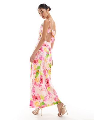 Атласное платье миди Bardot розового цвета с цветочным принтом Bardot