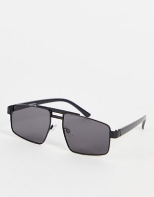 Черные угловатые солнцезащитные очки-авиаторы с перемычкой Madein Madein.