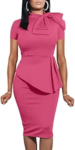 LAGSHIAN Women Fashion Peplum Bodycon Short Sleeve Bow Club Ruffle Pencil Party Dress LAGSHIAN