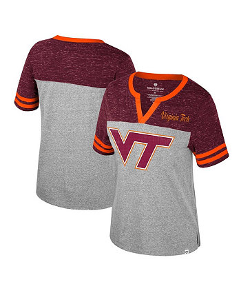 Women's Heather Gray Virginia Tech Hokies Kate Colorblock Notch Neck T-shirt Colosseum