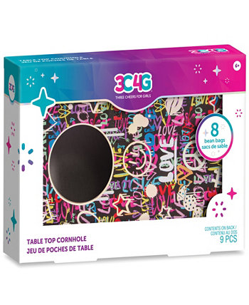 3C4G Столешница для граффити Cornhole — 7 x 10 дюймов с 8 мини-мешками с фасолью розового синего цвета, «Сделай это по-настоящему», для девочек-подростков, настольная доска для Cornhole, мини-игровой набор для Cornhole, портативный, можно играть где угодно Three Cheers For Girls