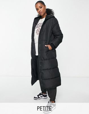 Pieces Petite maxi padded hooded coat in black Pieces Petite