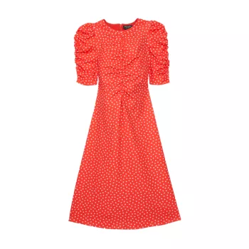 Платье миди из эластичного крепа со сборками в горошек Kate Spade New York