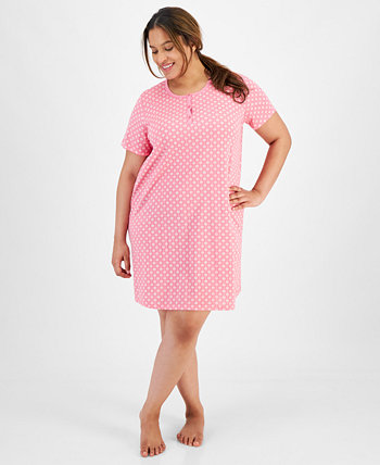 Plus Size Cotton Printed Henley Sleep Shirt, Created for Macy's Charter Club
