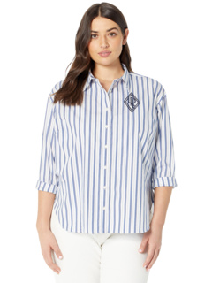 Плюс размер Полосатая рубашка с логотипом из хлопкового сукна Ralph Lauren