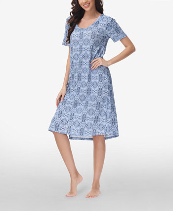 Женское платье для сна с короткими рукавами и разрезами по бокам с принтом и высоким плечом INK+IVY