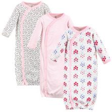 Touched by Nature Baby Girl Organic Cotton Side-Closure Snap Long-Sleeve Gowns 3pk, Floral Dot, Preemie Touched by Nature