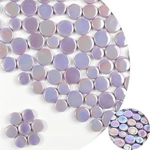 Iridescent Round Glass Mosaic Tiles for Crafts Bulk,1.1LB Mini Circle Mosaic Glass Pieces for Flowerpots, Vases, Cups, Garden and Home Decor DIY Mosaic Making Supplies (Purple) Btmiey